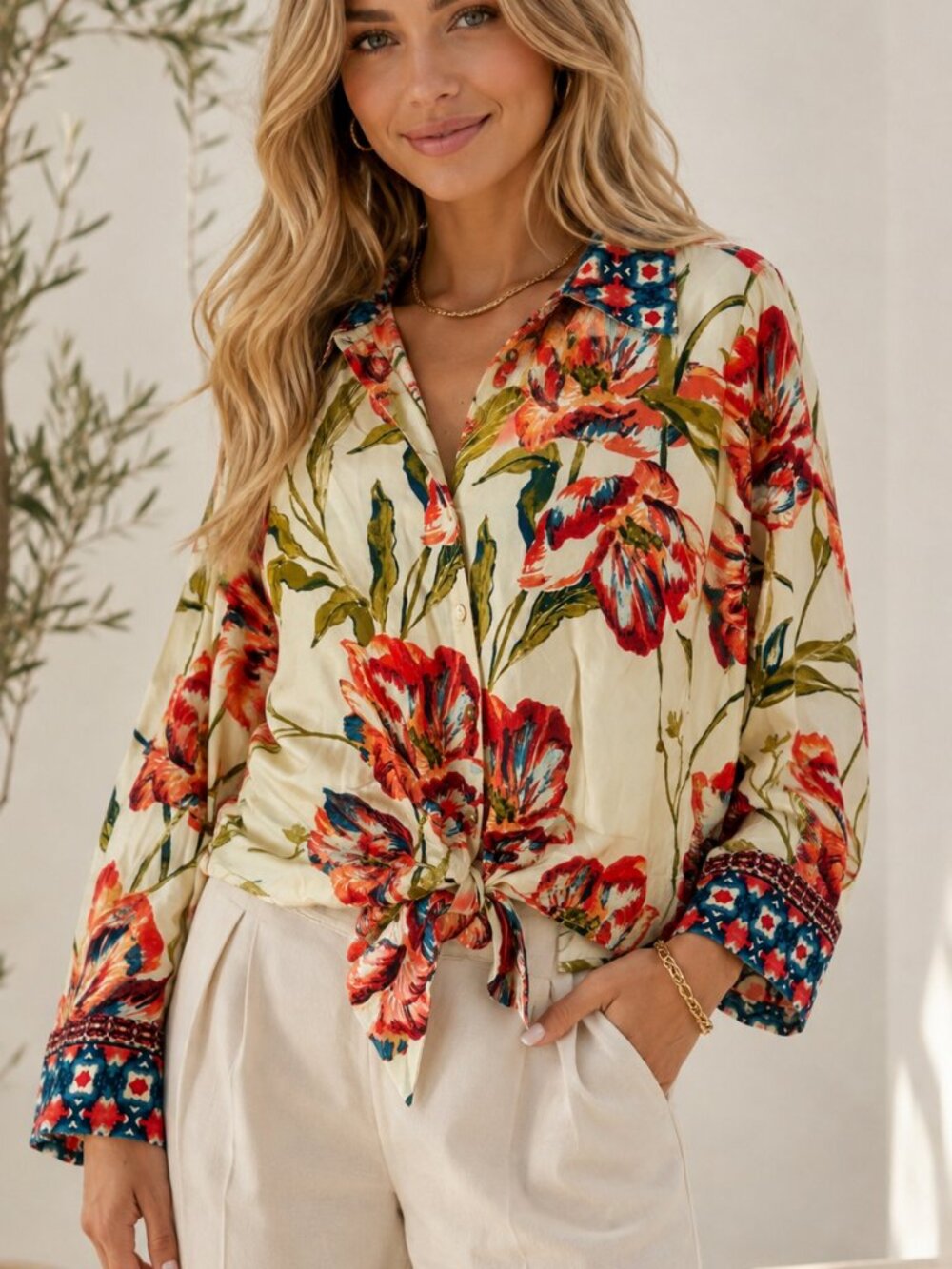Figure & Flower Floral Camp Collar Button Down Shirt M NWT